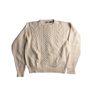 Vintage Boundary Waters Cream Cable Knit Sweater USA Cotton Blend L